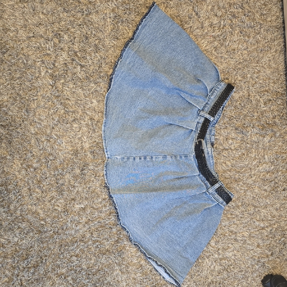 Denim Skater Skirt with Black Waistband